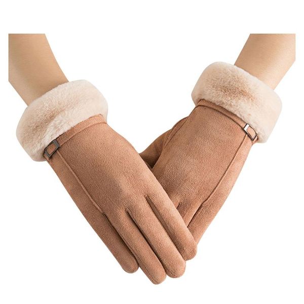 

five fingers gloves women' winter faux suede warm driving ski 9.6, Blue;gray