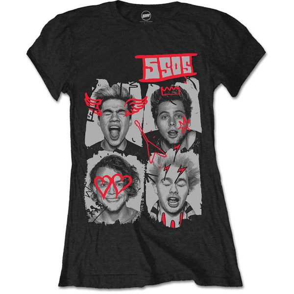 

5 seconds of summer 'doodle faces' womens fitted t-shirt - new & official t shirt c men short sleeve