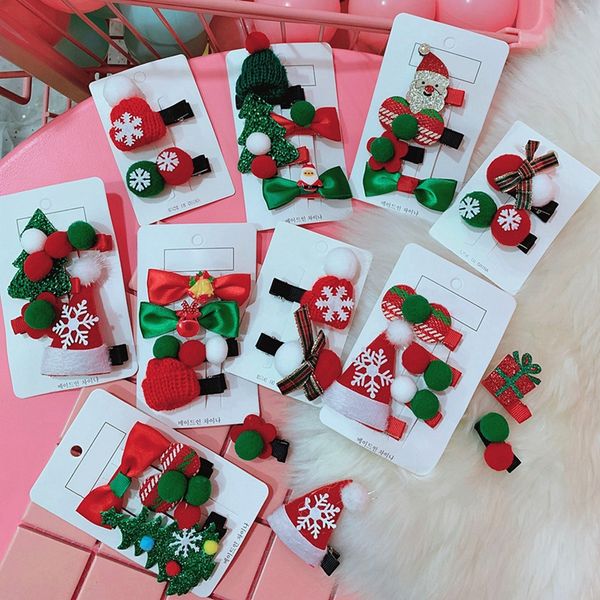 

girls hair clips cute christmas santa claus design hair pin set children hairpin princess accessories, Slivery;white