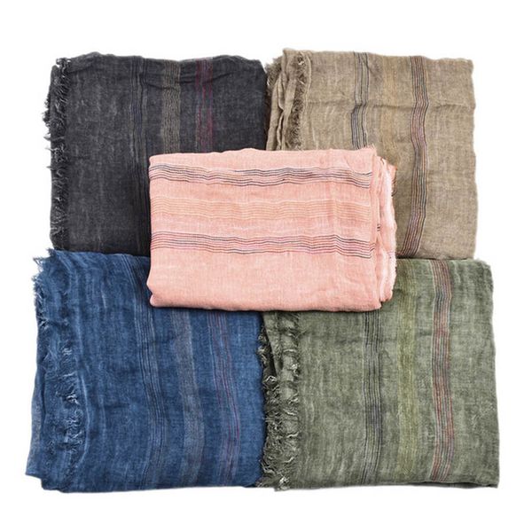 

autumn winter new color striped fashion all-match scarf men women pure color cotton linen breathable warm long scarf b05, Blue;gray