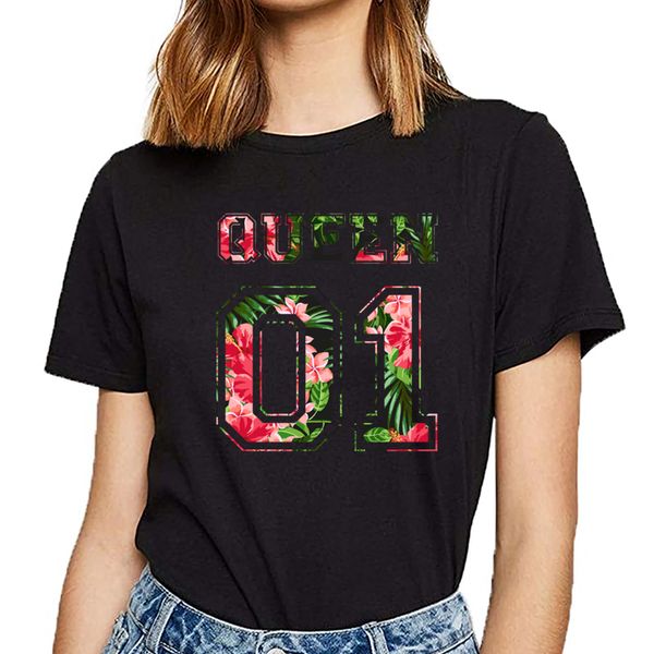 

t shirt women 01 king and queen loose fit o-neck vintage short female tshirt