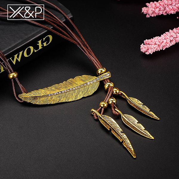 

x&p 2020 vintage ethnic metal feather drop necklace for women man fashion statement girl boy rope chain necklace india jewelry, Silver