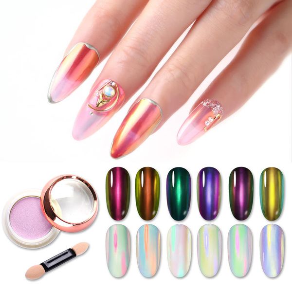 

pearl powder mirror mermaid chrome powder dip dust uv led soak off for nail gel shimmer diy nail decor chrome pigment 1g, Silver;gold