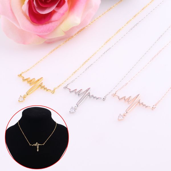 

ladies necklace love heart ecg zircon wave simple clavicle chain female fashion elegant necklace gift for girlfriendj55, Silver