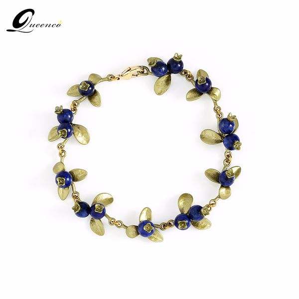 

charm bracelets vintage lapis lazuli blueberry bracelet green paint for women handmade high grade jewelry, Golden;silver