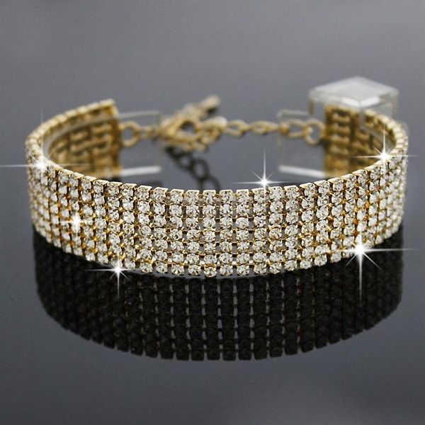 

crystal rhinestone bracelet bangle wedding bridal wristband gold10.19, Black