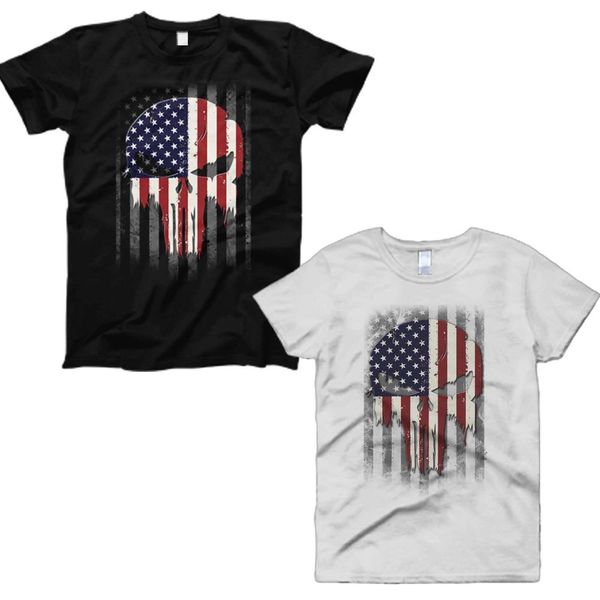 

american flag the punisher skull men's t-shirt size s-xxxl