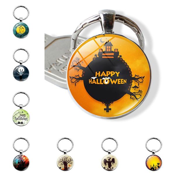 

happy halloween keychain man all saints' day key chain women key holder couples keyring ring fashion porte clef, Silver