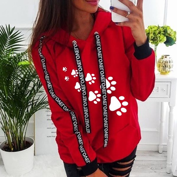 

plus size dog paw letters printed hoodies women long sleeve hooded pullover 2020 new fashion autumn sweatshirt women 5xl, Black