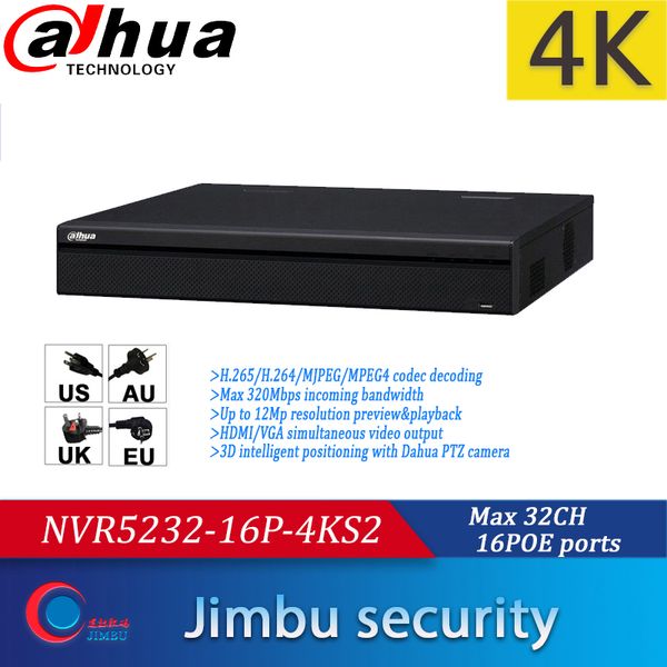 

kits dahua nvr 32ch nvr5232-16p-4ks2 1u pro network video recorder 4k&h.265 up to 12mp resolution preview&playback with 16poe ports, Black;white