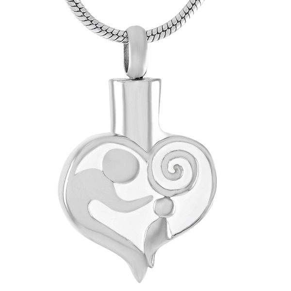 

parents and child pendant necklace heart cremation jewelry souvenir urn keepsake ashes locket pet urn jewelry family love, Silver