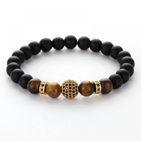

classic natural stone beaded bracelet bangle charm skull micro inset zircon glitter bracelet fashion women men friends jewelry, Golden;silver