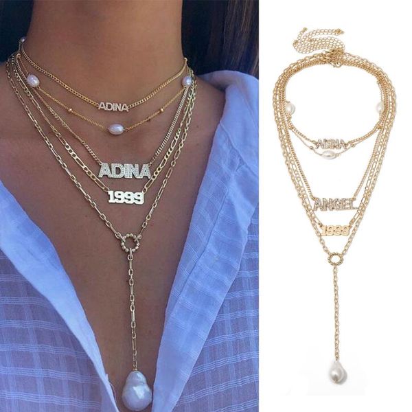 

pendant necklaces creative alphanumeric micro pave necklace long tassel shaped imitation pearl, Silver