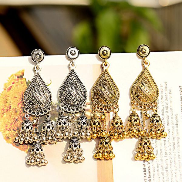 

oiquei 2020 boho jhumka jewelry small bells long tassel drop earring bohemia vintage ethnic dangling earrings for women, Silver