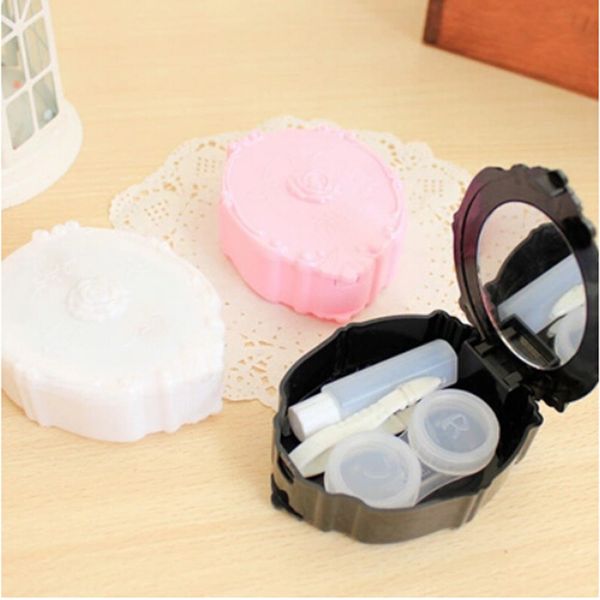 

mini rose flower contact lenses contact lens case box with small bottle lens holder european retro style, Silver