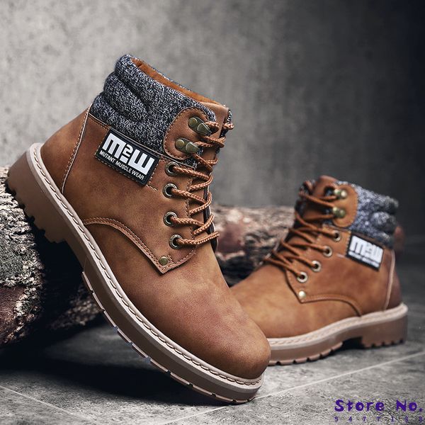 

fashion men's business casual shoes ankle boots work shoes high-hiking warm snow boots, Black