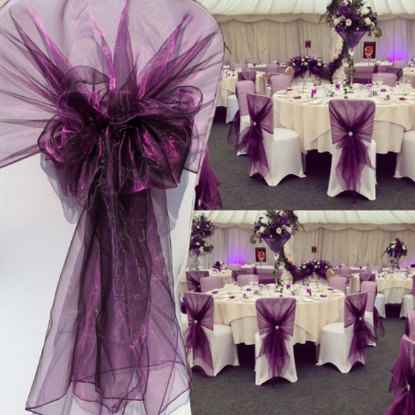 

sashes 65x275cm orange organza knot wedding chair decor banquet event decorations bow ties bands blue 25pcs/lot