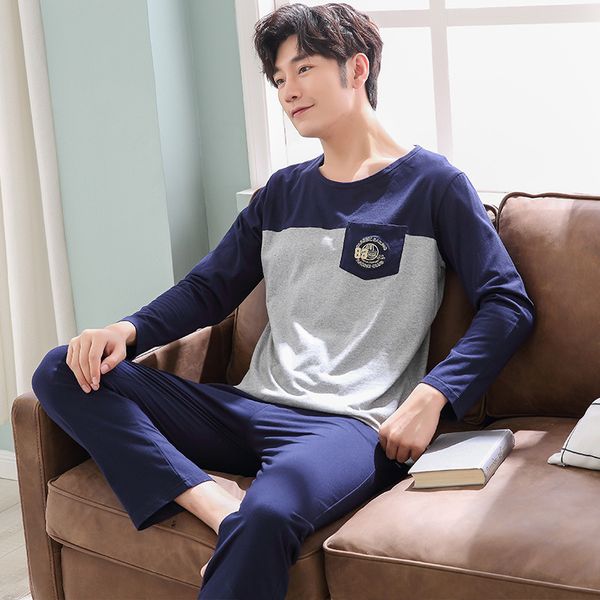 

spring autumn students youth-pure cotton boy's pajamas long sleeve cotton pullover tracksuit pajamas sleeping suits for men, Black;brown