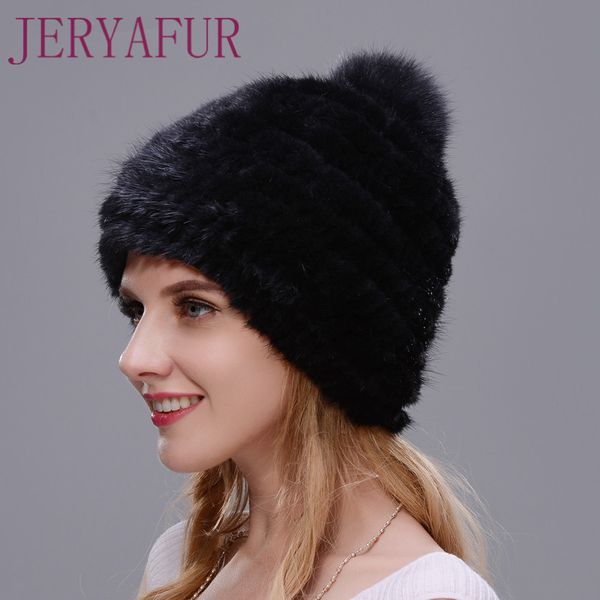 

beanie/skull caps 2021 heiÃer verkauf real nerz hut fÃ¼r frauen winter gestrickte pelz die spirale mÃ¼tzen kappe mit fuchs pom poms haar z, Blue;gray