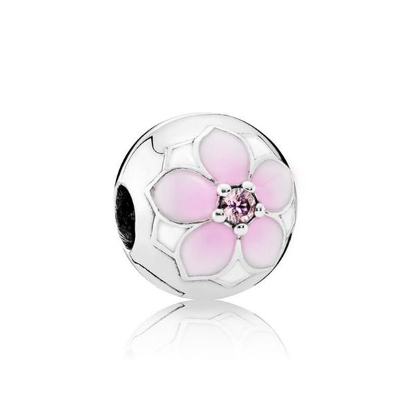 

new 100% 925 sterling silver 1:1 genuine gem 792078pcz magnolia bloom fixed clip fit diy bracelet original women wedding gift, Black