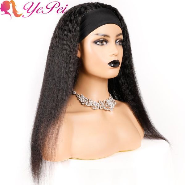 

brazilian headband wig human hair wigs glueless full machine made human hair wigs with scarf for women remy yepei, Black;brown