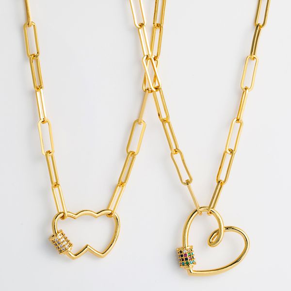 

2pcs hip-hop punk love heart pendant personality cuban chain micro-inlaid color necklace, Silver
