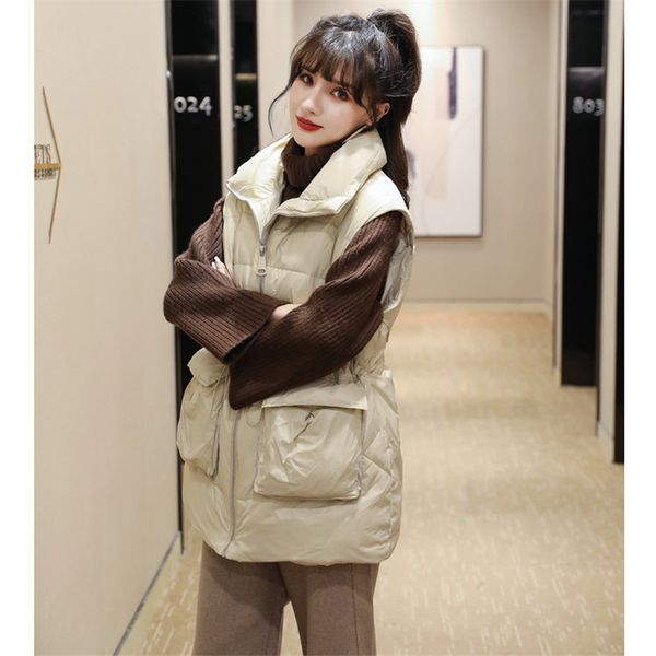 

singrain thicken white duck vest jacket winter thick warm ultra light sleeveless vest jacket korean loose oversized waistcoat, Black