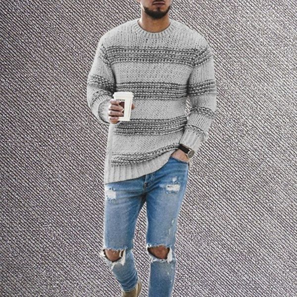 

contrast color mens sweater fashion casual striped winter wear autumn knit trendy long sleeve crew neck, White;black