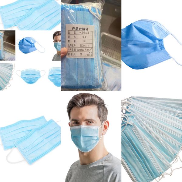 

ear-loop mask three layer disposable face dust face masks cover 3-ply non-woven disposable 0w52