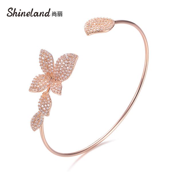 

beaded, strands shineland charm luxury cubic zirconia crystal butterfly leaves adjustable bracelet bangle for women bridal wedding jewelry g, Black
