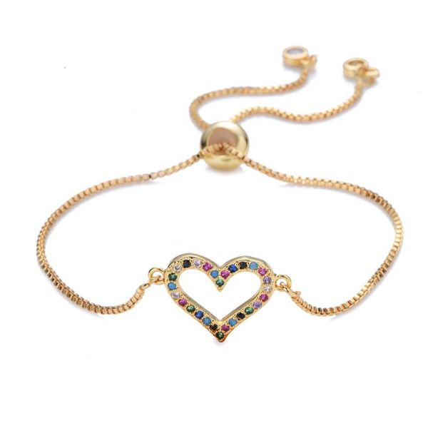 

новых женщин золота радуги braceletsbangles ювелирные изделия cz циркон сердце цепь браслет регулируемый браслет цепи аксессуар фам, Red;blue