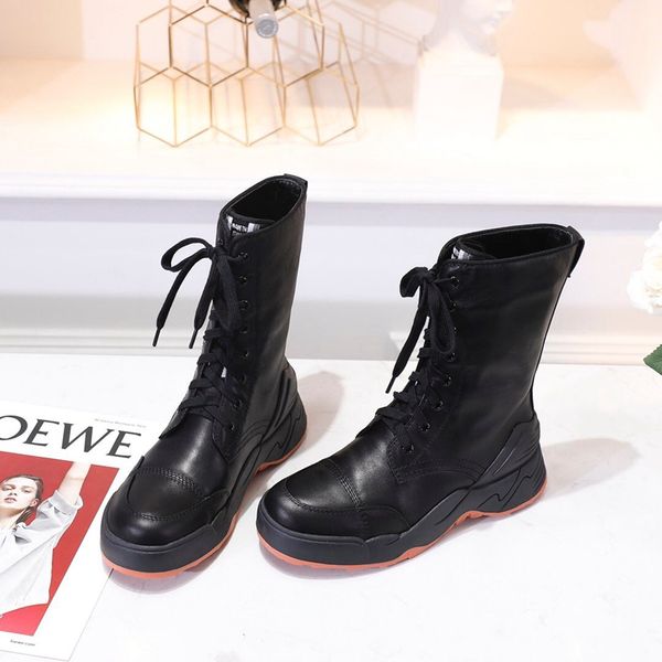 

martin booties motocycle ladies black shoes soft calfskin bottines women lace-up boots platform bottes fashion ankle boots