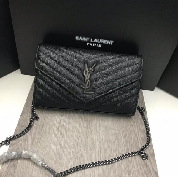 

with box]with dust bag leather s0138 ysl envelope crossbody wallet chain handbag shoulder womens messenger tote bags, Black;brown