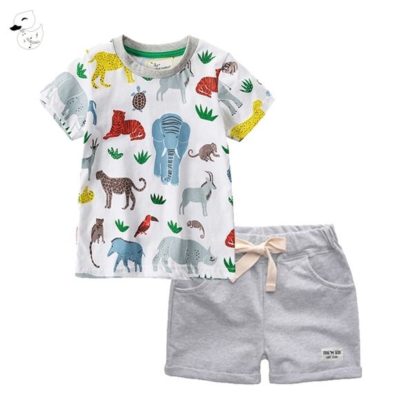 

biniduckling toddler kids clothes sets animal printed t-shirts shorts summer cotton boy outfits children's clothing set, White