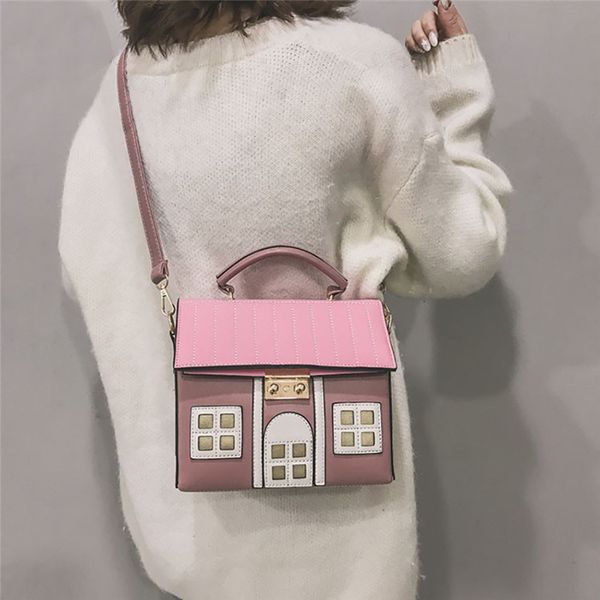 

funny cute cartoon house design handbag women's pu leather tote handbag ladies shoulder messenger bag bolsas feminina #40