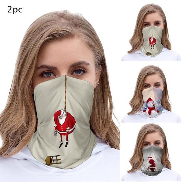 

#r40 2pc christmas 3d printing face scarf multi-functional magic scarf bandana for men women dustproof windproof face cover, Black