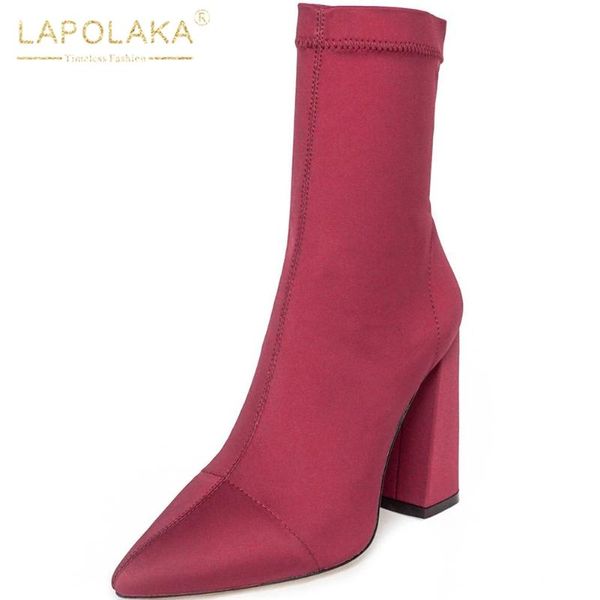 

lapolaka 2020 new design big size 43 stretch boots woman shoes thick high heels concise elegant spring shoes ladies bopts female, Black