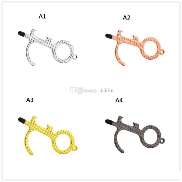 

polychromatic metal safety touchless door opener stylus key hook metal hands door handle opener tool keychain with silicone head a2129