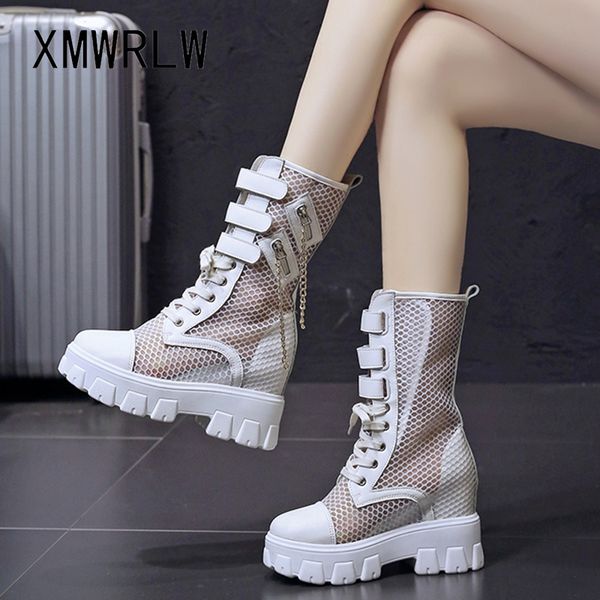 

xmwrlw breathable mesh women summer boots hidden heel ladies boot shoes 2020 summer women hook & loop casual boots woman shoes, Black