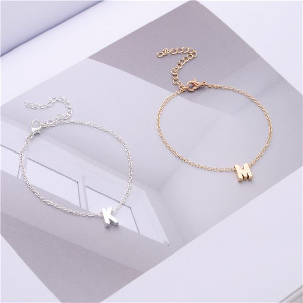 

customized personalized initial letter bracelet charm for women girl fashion silver gold color girl chain letter charm jewelry, Black