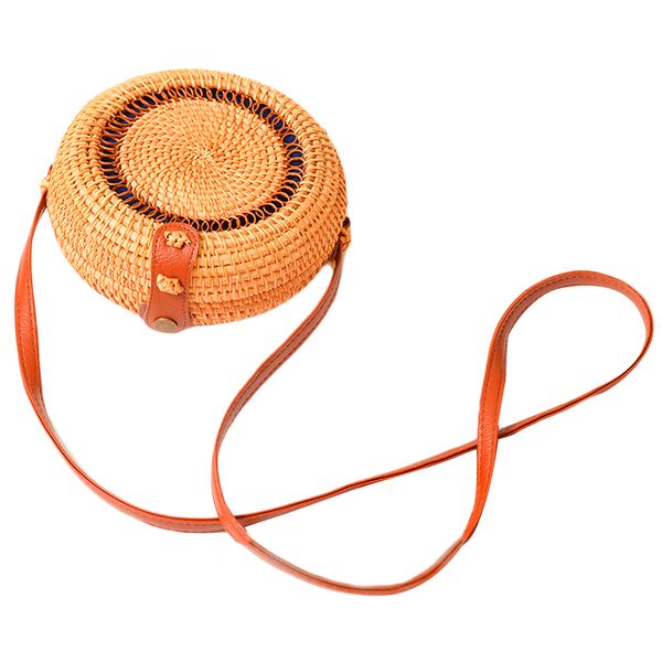 

women vintage round rattan straw sling bag handmade bag #hollow out