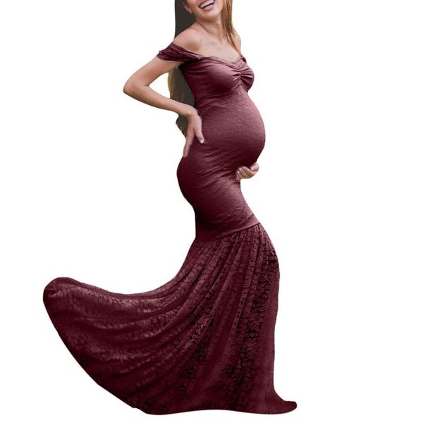 

lonsant maternity dress women shoulderless mermaid dress womens pregnants pgraphy props lace nursing long, White