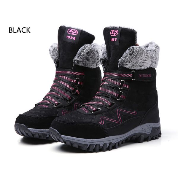 

boots winter women snow suede leather bootee woman 2021 shoes warm ladies lace-up ankle female flat big size 41 42, Black