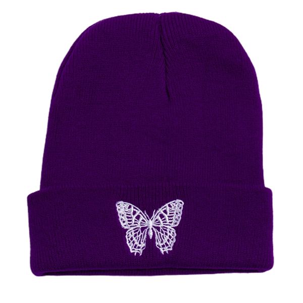 

winter warm knitted beanie hat harajuku butterfly embroidered skull cap, Blue;gray