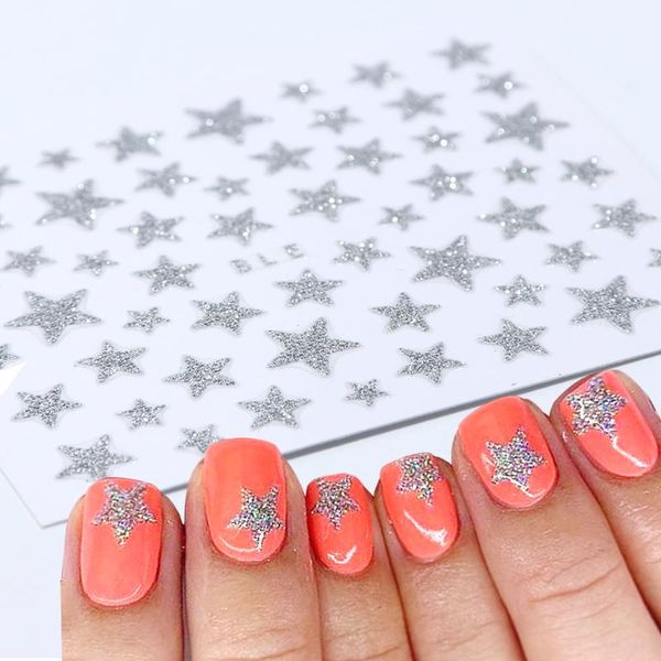 

stickers & decals 1/2/4pc sparkly stars nail 3d adhesive sliders glitter for nails art manicure decoration tools nfnc132, Black