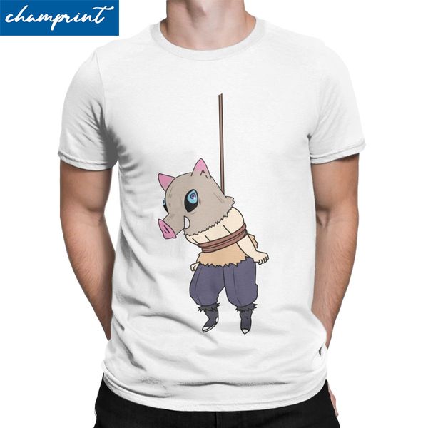 

men inosuke hashibira t shirts demon slayer anime demon blade pure cotton clothing unique short sleeve o neck tees 6xl t-shirt