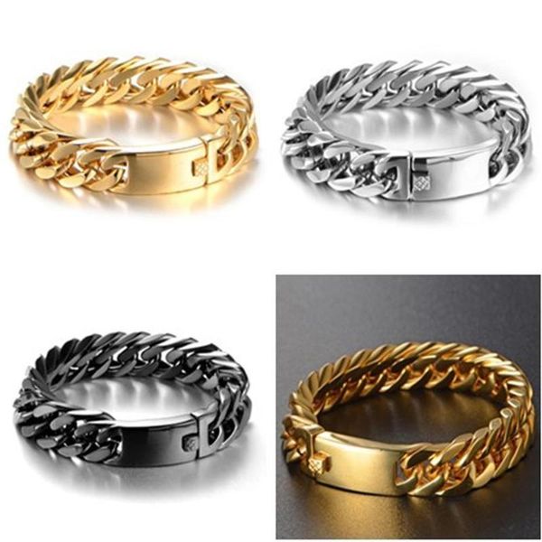 

curb cuban link bracelet for men jewelry punk gold/black color heavy big chain link men stainless steel bracelet pulseras