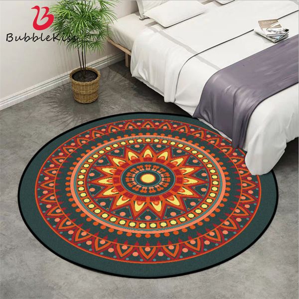 

carpets bohemia rugs and for home living room orange mandala flower pattern round carpet area rug bedroom mechanical wash