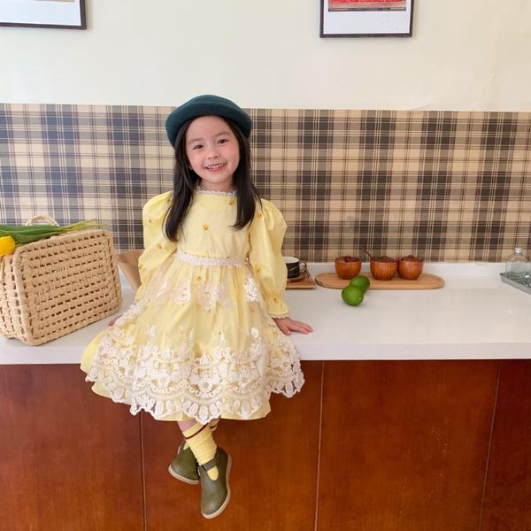

girls dress 2020 autumn children's clothing korean children's dress apron long-sleeved dresses kids(including mesh, Red;yellow