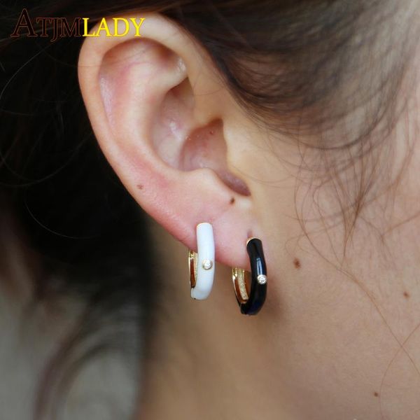 

hoop & huggie luxury earrings for women red enamel paved setting cubic zircon gold-color party earring delicate jewelry quality, Golden;silver